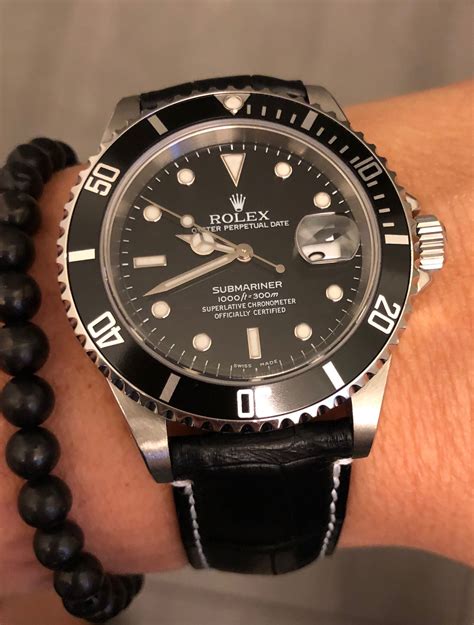 rolex day black leather|rolex submariner all black.